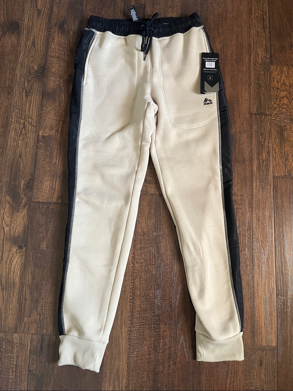 RBX Active Men’s Weekends Beige & Black Tapered Fleece Jogger SweatPants Size S